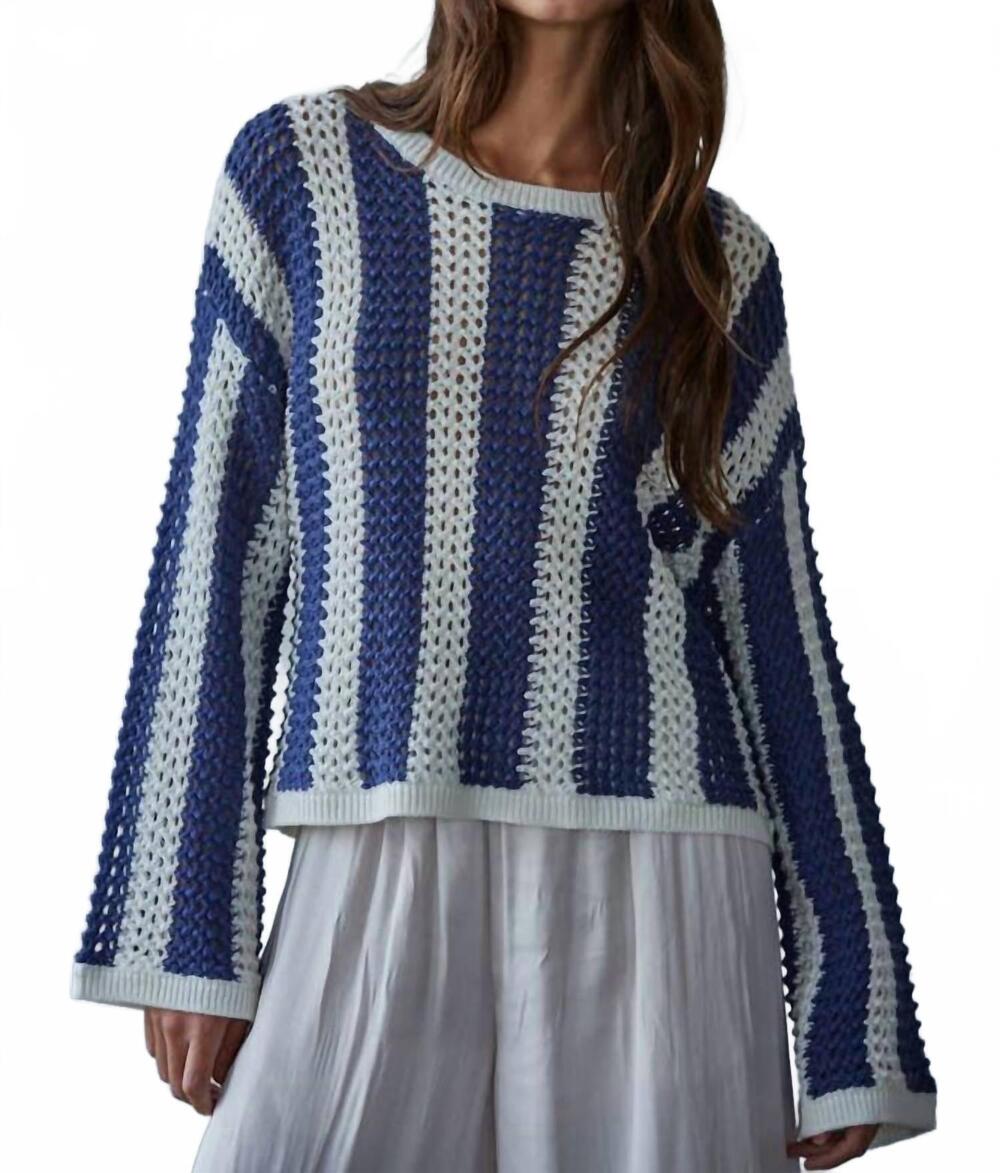 NEW BY TOGETHER crochet striped top in blue/ white